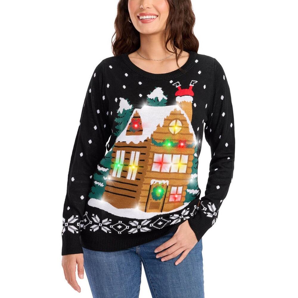 NEW Tipsy Elves Womens Light Up Ugly Christmas Sweater Party Gingerbread House